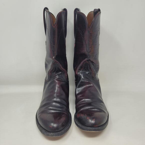 Vintage Lucchese Boots Mens 7.5B Black Cherry Leather Cowboy Western Roper Rodeo - Picture 3 of 12